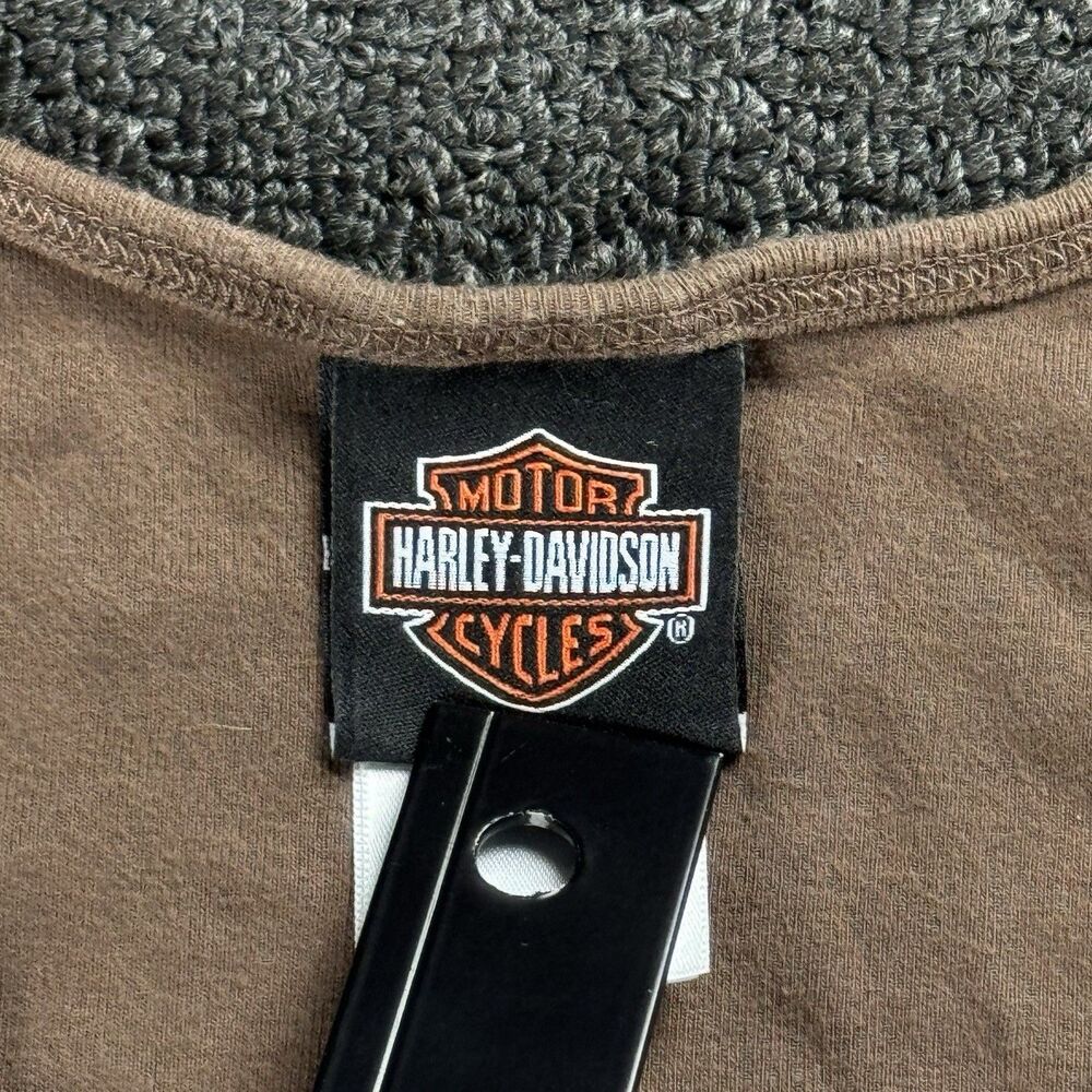 Harley Davidson Women's Brown Bedazzled Rhinestone Tank Top Size Medium Y2K - Picture 3 of 12